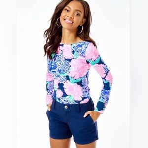 Lilly Pulitzer Aleah Knit Top blouse High Tad Navy Hey Hey Bouquet women’s XS